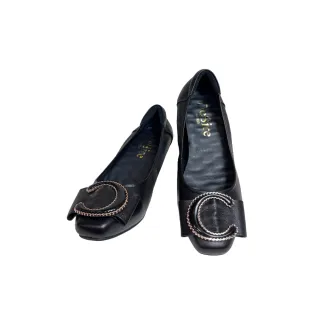 【DeSire】氣質C型環飾釦真皮平底鞋-黑色(0137015-99)