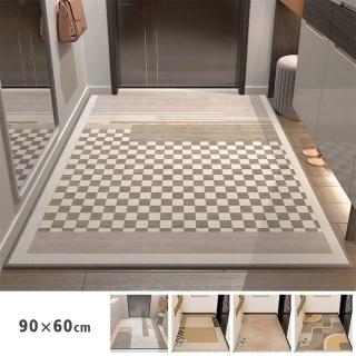 【聚時柚】奶咖系落塵吸水90*60cm玄關腳踏墊(水晶絨印花地墊)
