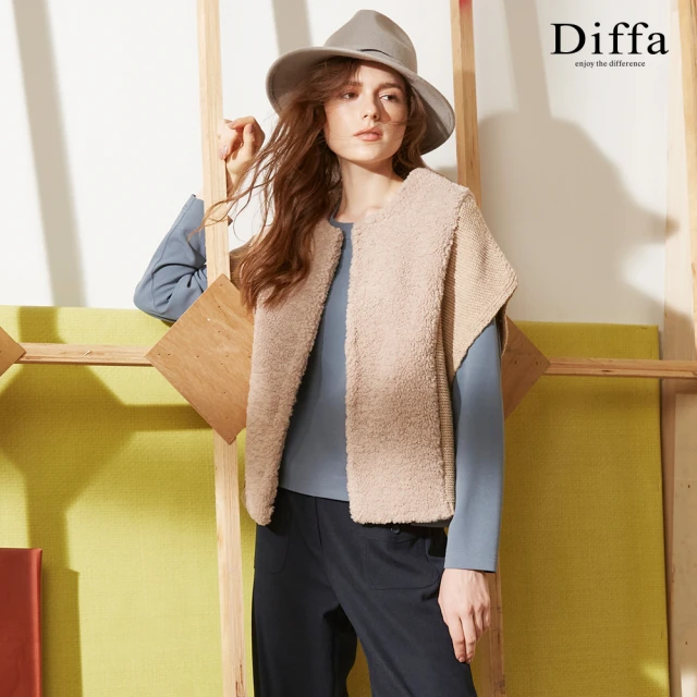 Diffa 連袖拼接設計毛衣外套-女優惠推薦