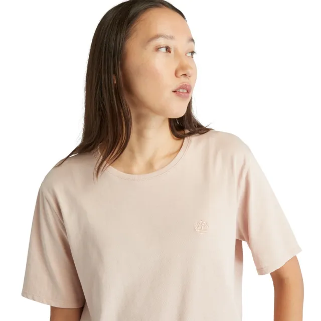 【Timberland】女款淺粉色純棉短袖T恤(A6ATE662)