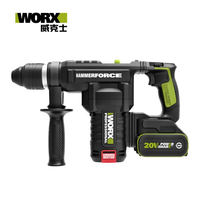 【WORX 威克士】20V 28mm 鋰電無刷電錘 鎚鑽 雙6.0電池(WU399)
