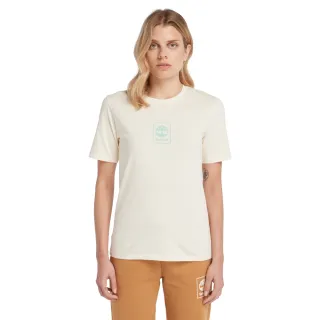【Timberland】女款煙霧白印花LOGO短袖T恤(A69AWEC9)