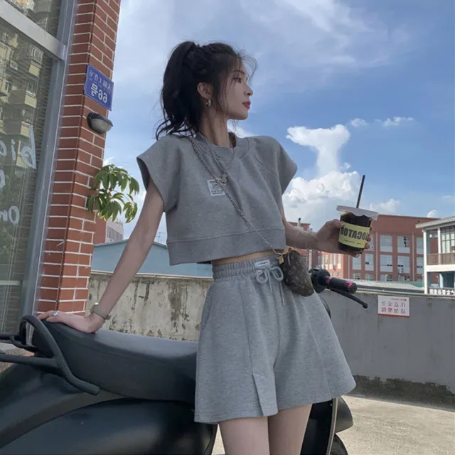【D.studio】韓版小個子休閒運動套裝(短袖上衣 短褲 短版上衣 衣服 寬鬆上衣 素T 短板上衣 女裝 S179)