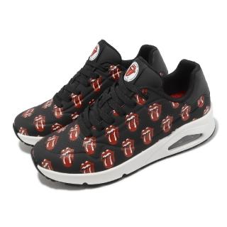 【SKECHERS】x 滾石樂團 休閒鞋 Uno-Say It Loud 男鞋 黑 紅 聯名 氣墊 記憶鞋墊 嘴唇和舌頭(183101-BK
