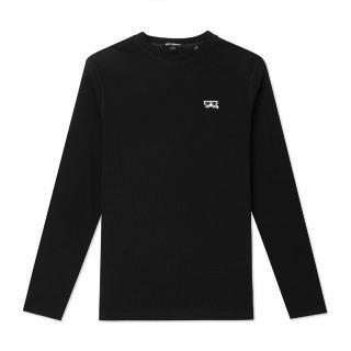 【KARL LAGERFELD 卡爾】老佛爺 經典印刷文字Logo素面長袖T恤 上衣-黑色(平輸品/保暖舒適)