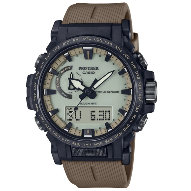 CASIO 卡西歐CASIO 卡西歐 PRO TREK系列 太陽能雙顯戶外登山錶 黑棕 PRW-61LD-5_47.4mm