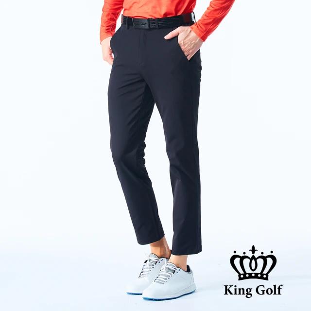 KING GOLF 門市新品-男款超彈力舒適修身素面休閒高爾夫球長褲(黑色)