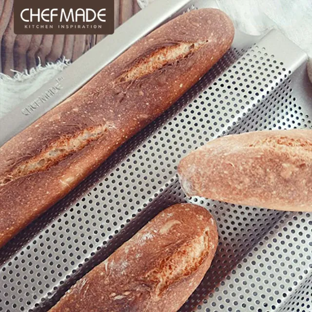 【美國Chefmade】法式長棍麵包 帶氣孔 不沾三槽模具(CM064)