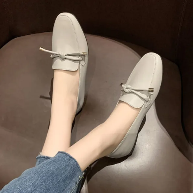 【baibeauty 白鳥麗子】MIT氣質綁結方頭平底包鞋(樂福鞋)