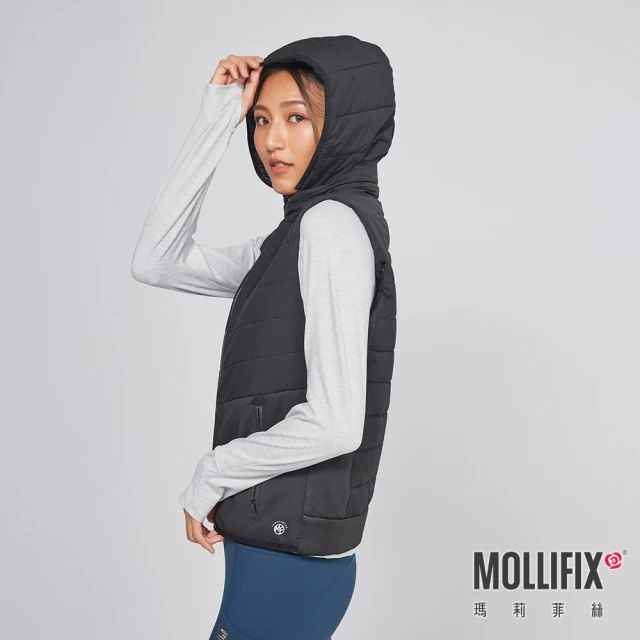 Mollifix 瑪莉菲絲 溫暖運動鋪棉可拆帽運動背心(黑)
