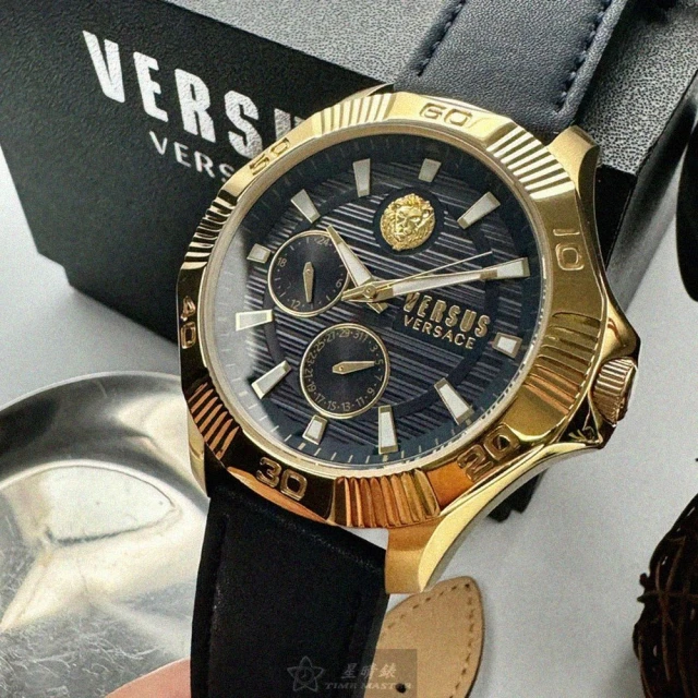 VERSUSVERSUS VERSUS VERSACE手錶型號VV00368(寶藍色錶面金色錶殼寶藍真皮皮革錶帶款)