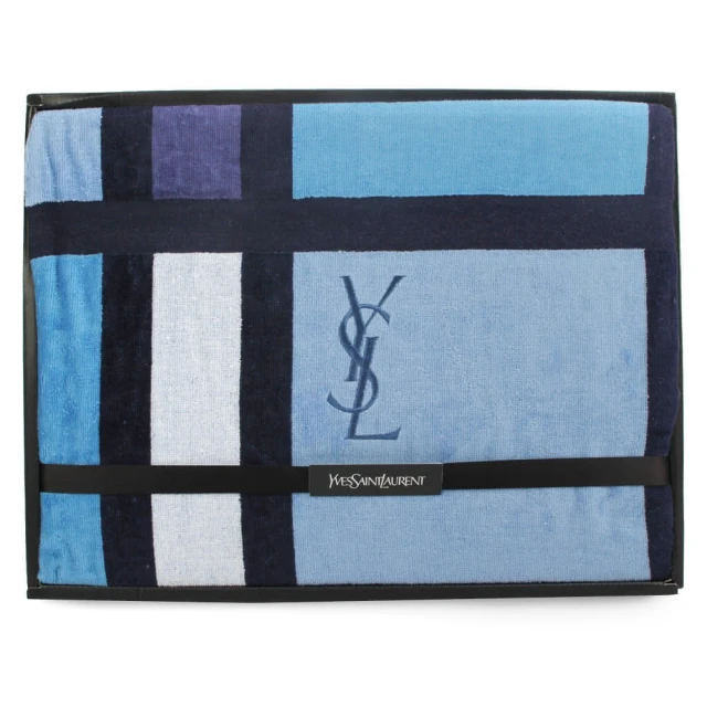 YSL 拼版色塊純棉保暖墊被毛巾毯毛毯禮盒 雙人毯140x200cm(靛藍色)