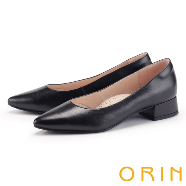 ORIN 經典素面羊皮尖頭低跟鞋(黑色)好評推薦