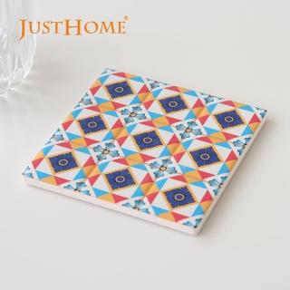 【Just Home】復古花磚造型陶瓷軟木方型杯墊-B款(杯墊 陶瓷杯墊)