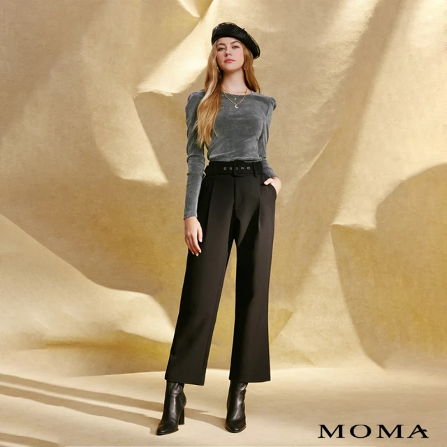 MOMA 腰帶造形修身高腰長褲(兩色)