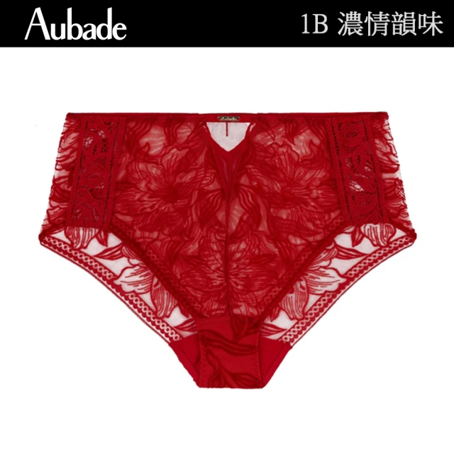 AubadeAubade 濃情韻味植絨花卉蕾絲高腰包褲 性感小褲 法國進口 女內褲(1B-紅)