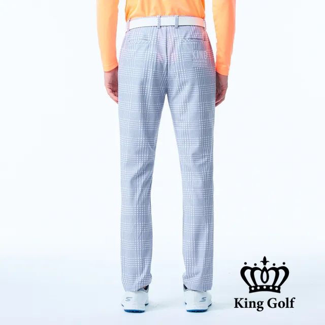 【KING GOLF】男款側腰鬆緊千鳥紋格紋印花高爾夫球長褲(灰色)