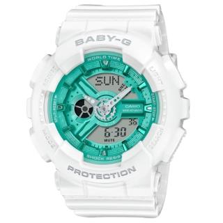 【CASIO 卡西歐】G-SHOCK 季節限定冬日光彩 色彩繽紛 經典雙顯手錶 綠白 BA-110XWS-7A 43.4mm