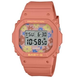 【CASIO 卡西歐】BABY-G 迷人花卉 復古懷舊流行色彩經典電子錶 粉橘色 BGD-565RP-4 37.9mm
