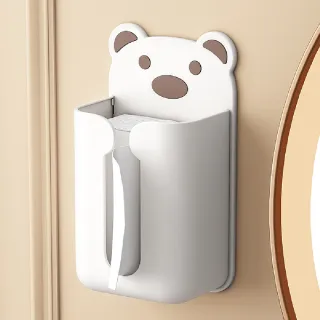 【北極熊熊】無痕多功能熊熊壁掛面紙盒(抽紙盒 紙巾盒 衛生紙盒 垃圾袋收納 塑膠袋收納 浴室置物架) 限