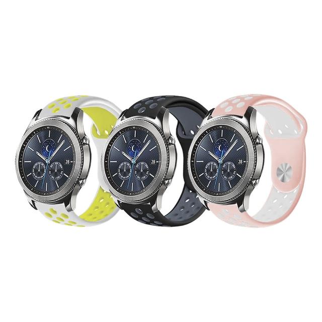 【Timo】SAMSUNG三星 Galaxy Watch 40/42/44mm通用 撞色矽膠洞洞錶帶(錶帶寬度20mm)