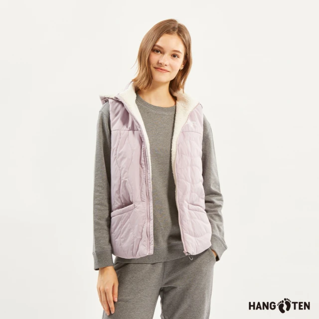 Hang Ten 女裝-恆溫多功能-防輕潑水保暖絎縫可拆帽背心(淺粉紫)