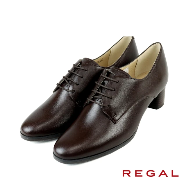 REGALREGAL 日本原廠真皮粗跟德比鞋 棕色(F17N-DN)