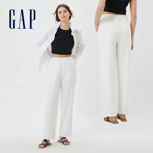 【GAP】女裝 商務高腰打褶西裝寬褲-多色可選(598623)