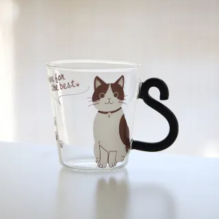 【Just Home】貓咪造型耐熱玻璃馬克杯245ml-元氣貓(杯 玻璃杯 耐熱玻璃)