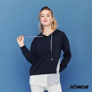 【HONOR 山形屋】舒適拼接襯衫感連帽上衣(MOMO獨家限定)