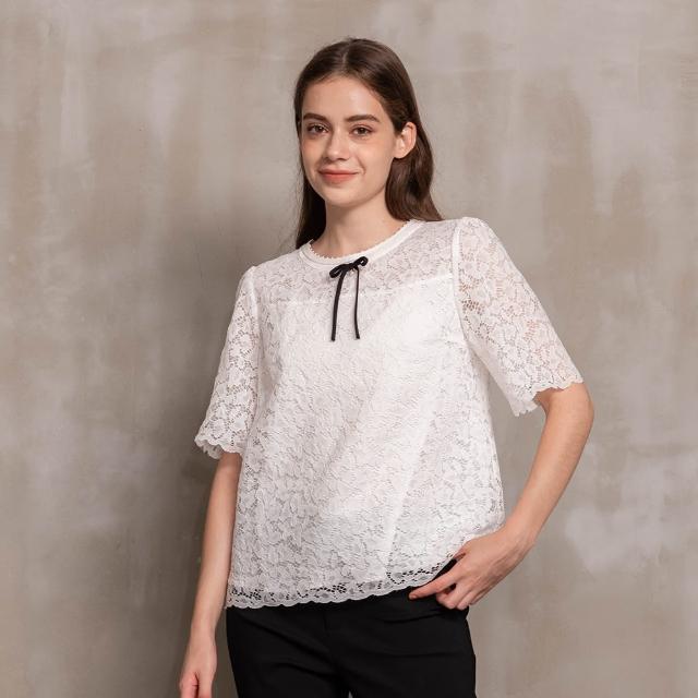 【perng yuh 芃諭名品】靜美柔雅 五分袖 蕾絲 散襬 上衣(2023 AW Collection｜2C秋冬系列)