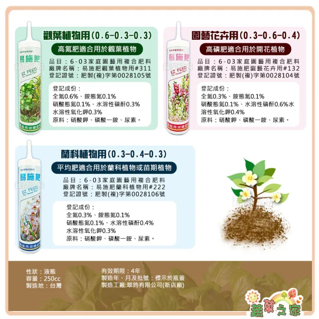 【蔬菜之家】易施肥250cc 觀葉植物 園藝花卉 蘭科植物(免稀釋液體肥料)
