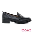 【MAGY】牛皮金屬釦粗低跟紳士鞋(黑色)