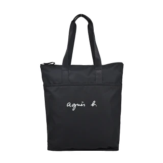 【agnes b.】簡單字母尼龍大購物包(黑)