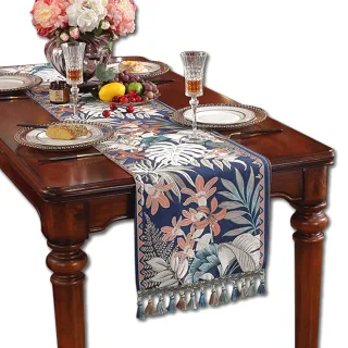 ｜Dido home｜美式風格 緹花刺繡款 輕奢流蘇桌旗桌巾(HM276)