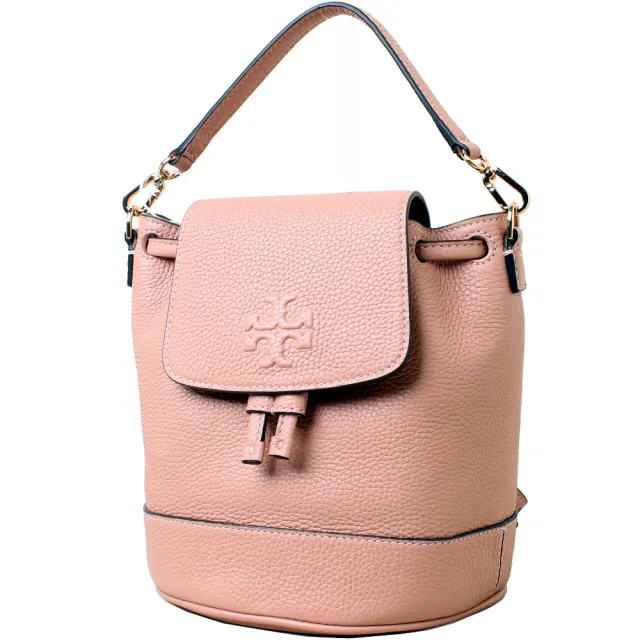 【TORY BURCH】THEA 縫線LOGO荔枝紋迷你後背包(芭蕾粉)