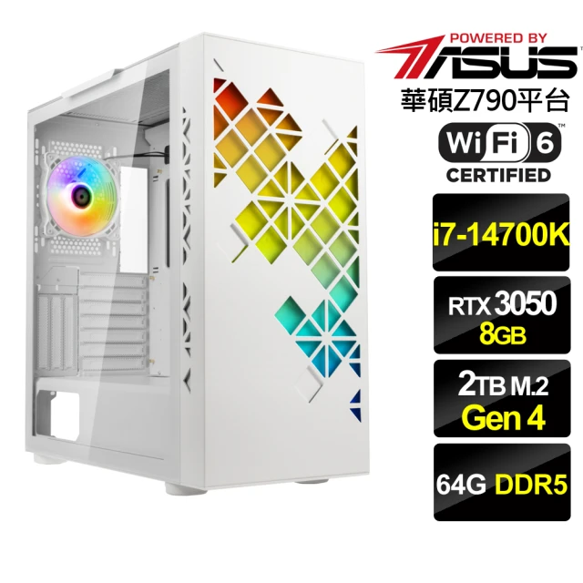 華碩平台華碩平台 i7二十核GeForce RTX 3050{聖音雪神}電競機(i7-14700K/Z790/64G/2TB)