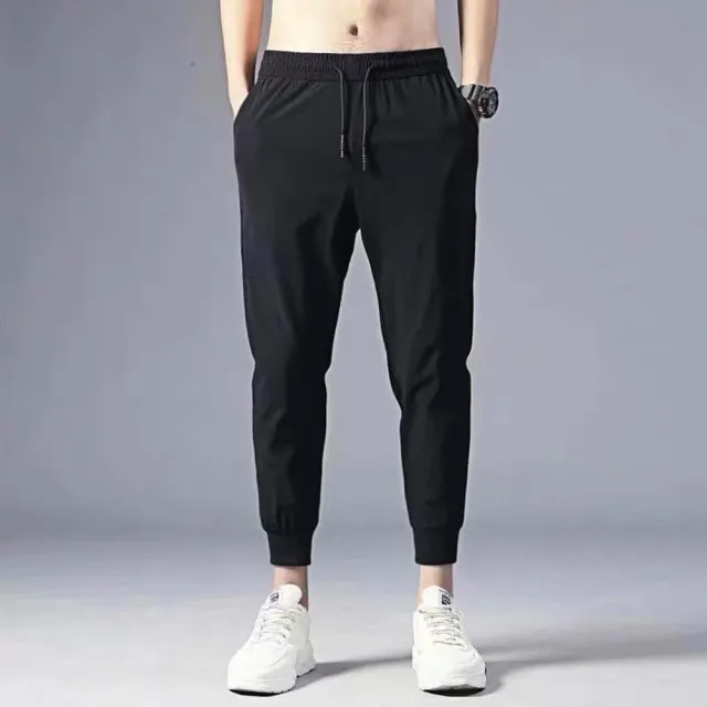 【D.studio】韓版夏季薄款透氣冰絲長褲(九分褲縮口褲運動長褲男裝褲子男休閒褲休閒長褲運動褲 P255)