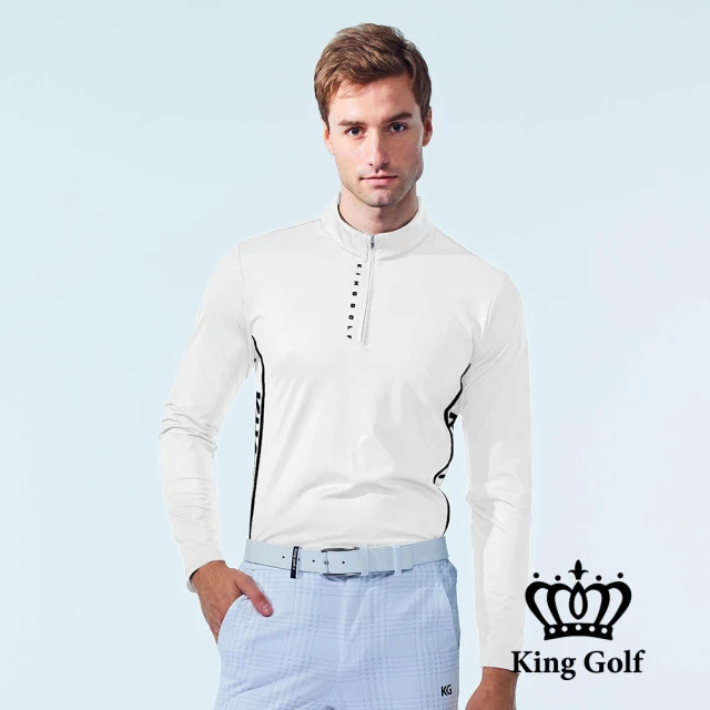 KING GOLF 門市新品-男款線條感暗格印花立領拉鍊PO