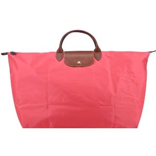 【LONGCHAMP】LE PLIAGE系列短把再生尼龍摺疊水餃旅行袋(特大/石榴紅)