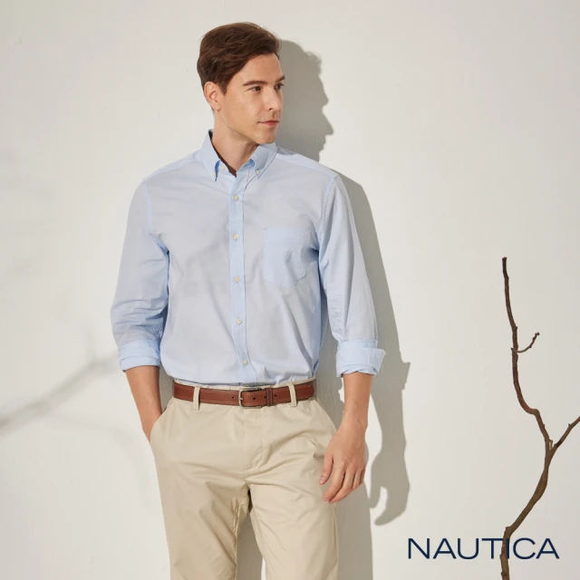 NAUTICA 男裝 經典藍白格紋短袖襯衫(深藍)折扣推薦