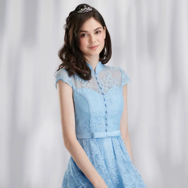 【OMUSES】蕾絲旗袍藍色短禮服B7-98729(S-2L)