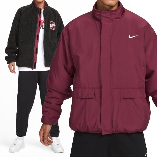 【NIKE 耐吉】NSW Winter Jacket 男款 黑紅色 雙面穿 拉鍊口袋 寬版 保暖 立領外套 FV8588-010