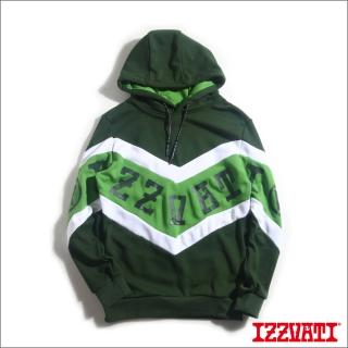 【IZZVATI】閃電波浪拼接帽T-綠白(口袋拼接帽T)