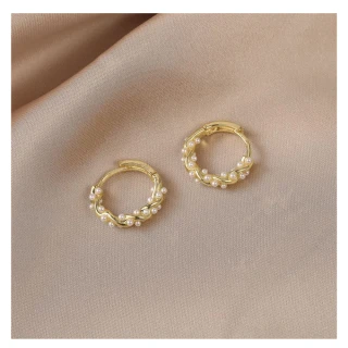 【MISS KOREA】韓國設計S925銀針高級感微鑲珍珠典雅耳扣 耳環(S925銀針耳環 珍珠耳環)