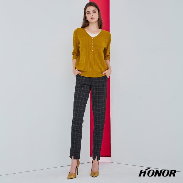 【HONOR 山形屋】法式格紋開衩長褲(MOMO獨家限定)