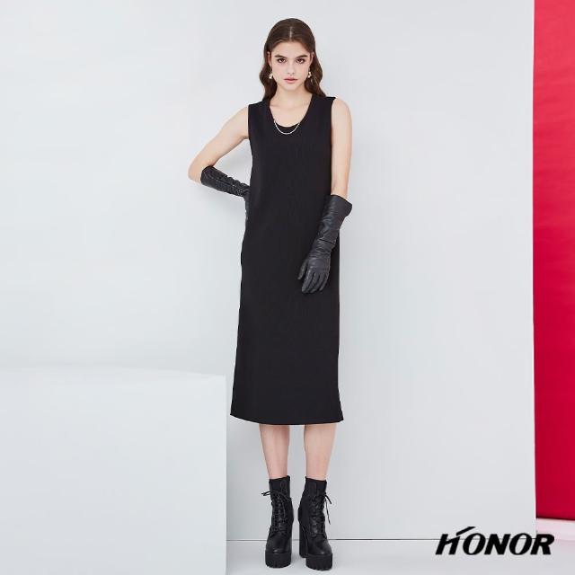 【HONOR 山形屋】圓領垂墜亮環無袖洋裝(MOMO獨家限定)