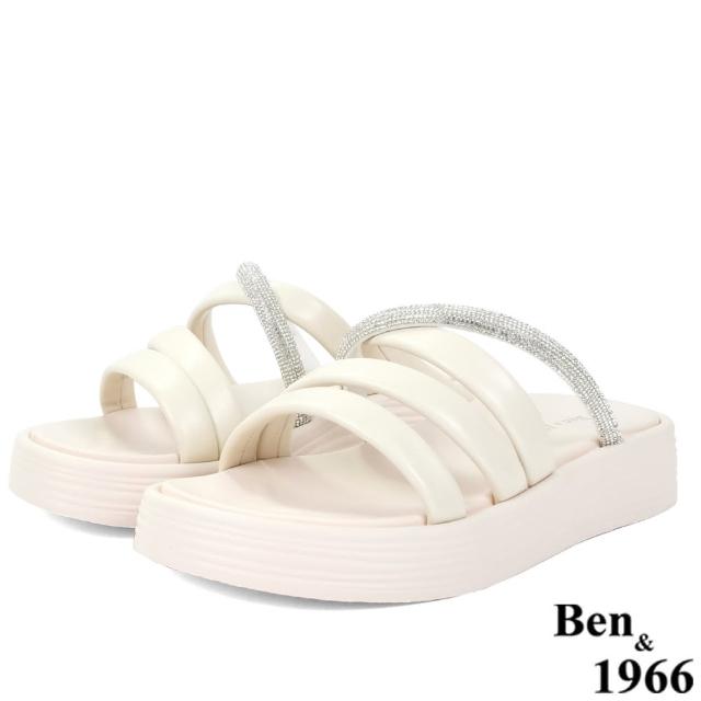 【Ben&1966】Ben&1966高級柔軟羊皮鑽條厚底涼拖鞋-米白236502