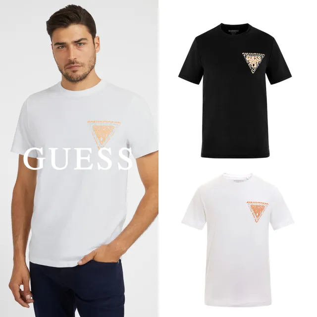 【GUESS】塗鴉風立體膠印LOGO短T(兩色可選)