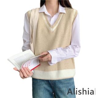 【Alishia】時尚文青輕盈保暖針織馬甲背心 M-XL(現+預 深藍 / 米 / 卡其)